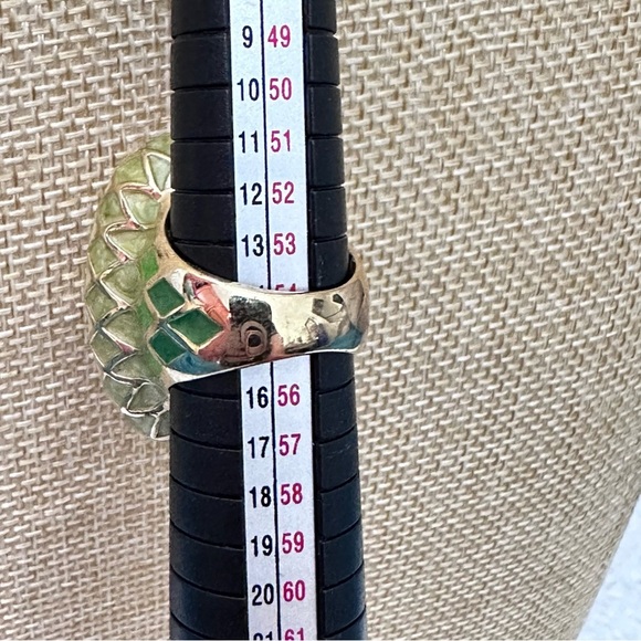 Vintage Large Cocktail Ring Yellow Glass Crystal Enamel Harlequin Mosaic Band - Picture 8 of 12